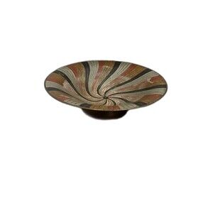 Vtg Boho Jewelry Bowl Trinket Dish Mid Century Modern Decor Enameld Swirl India